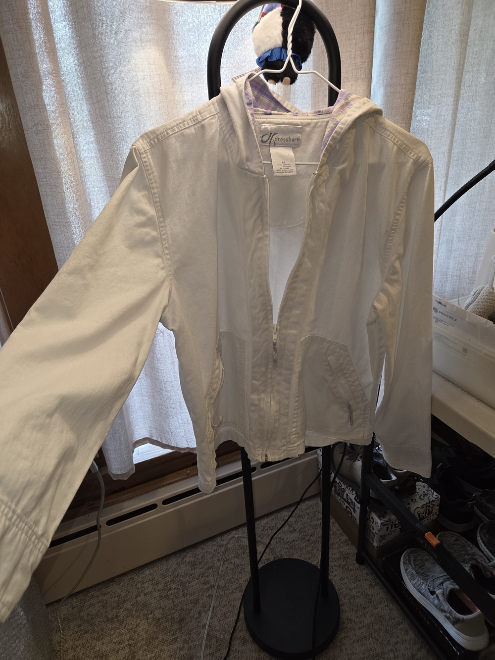 dressbarn White Hooded Utility Jacket with Plaid Lining - Picture 2 of 4